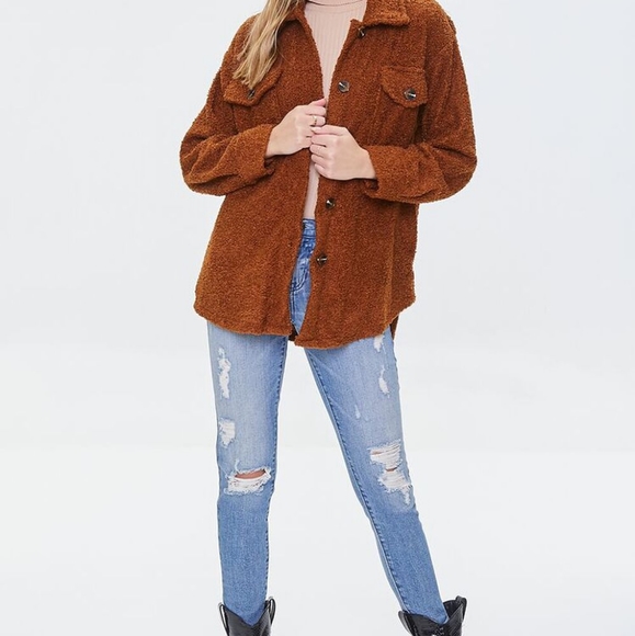 Faux Shearling Button-Front Shacket - Picture 4 of 4